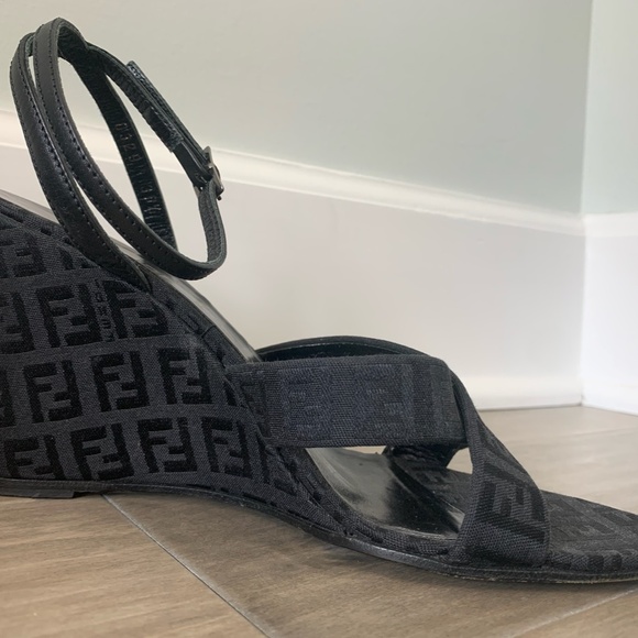 Vintage Fendi Logo Wedge Sandal with Ankle Strap - Picture 6 of 11